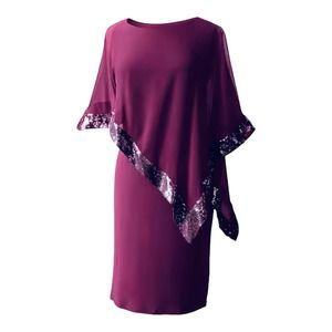 Midnight Velvet Sequin Trim Cocktail Party Formal Berry MOB Clarice Cape Dress